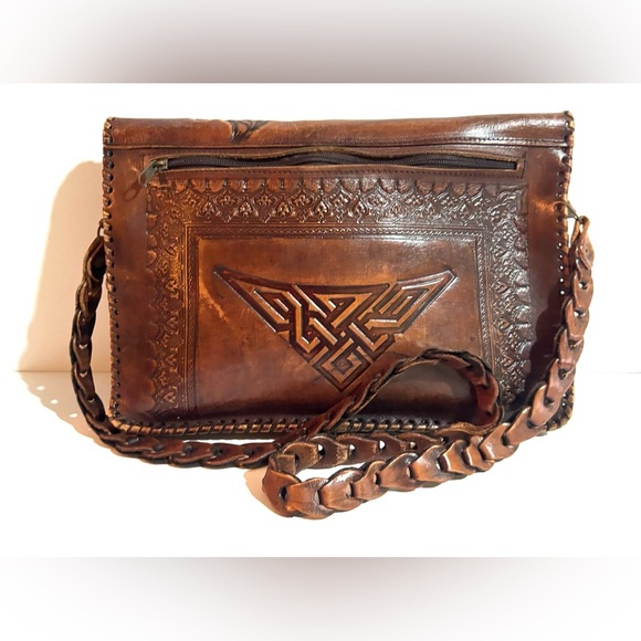 Vintage Handcrafted Floral Brown Leather Bag - Picture 2 of 6